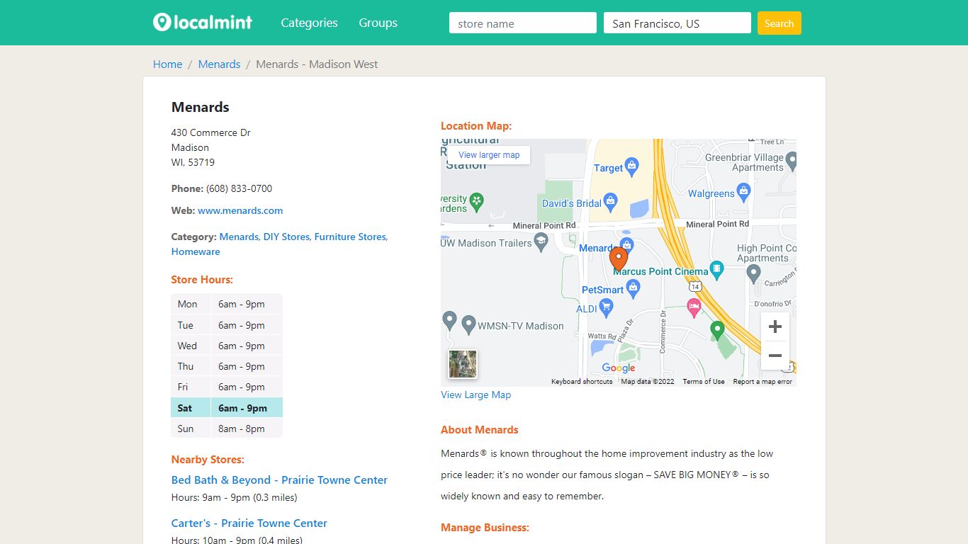 Menards in Madison West, WI, Store Hours - localmint.com